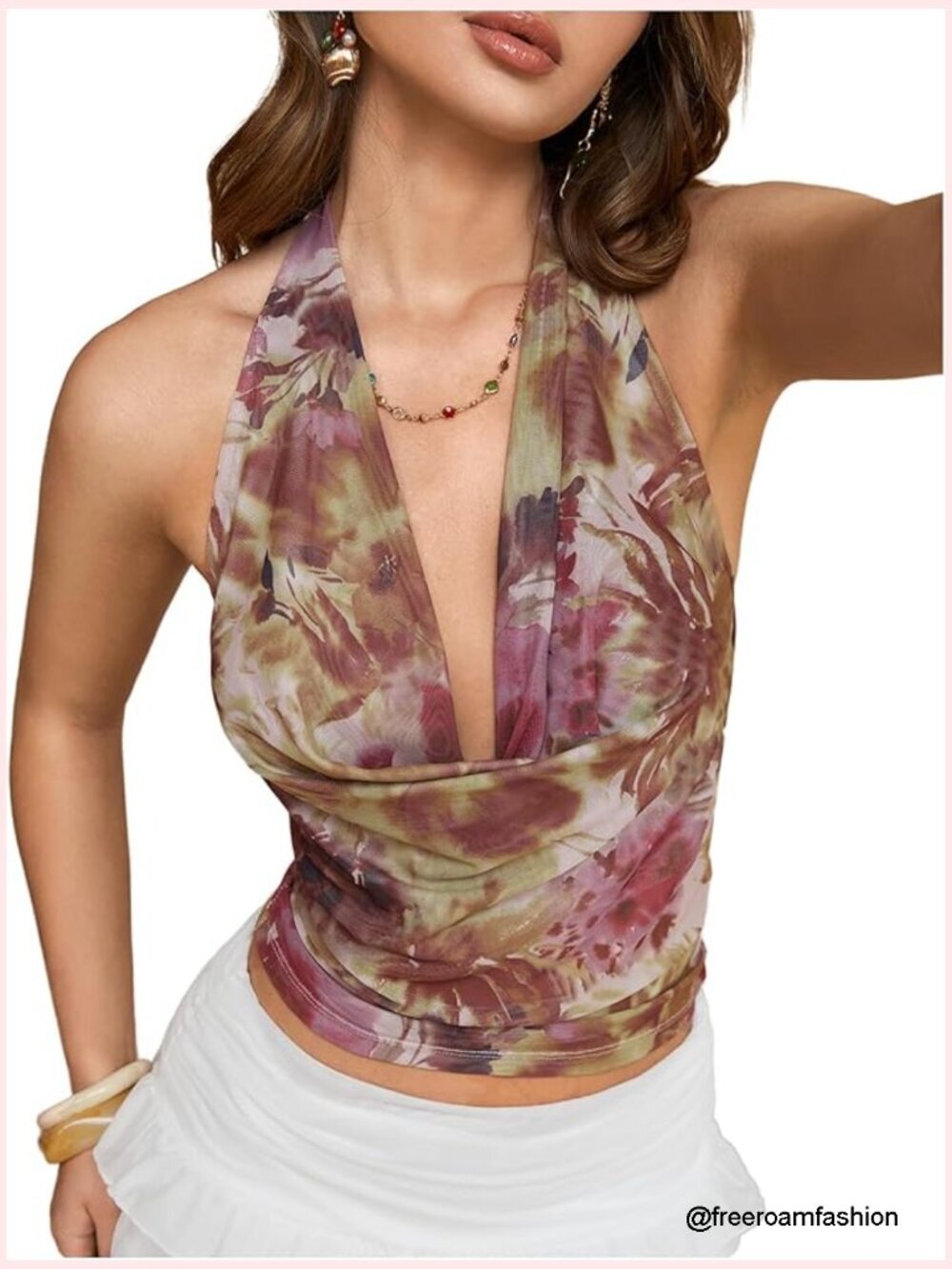 Y2K Cowl Neck Halter Crop Top Backless Going Out Tank